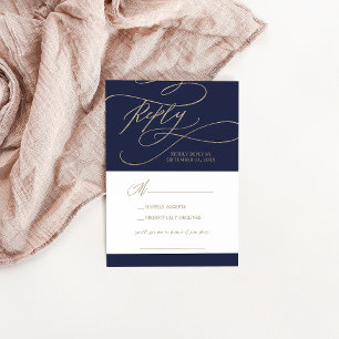 Romantische RSVP-Karte für Gold und Navy RSVP Karte