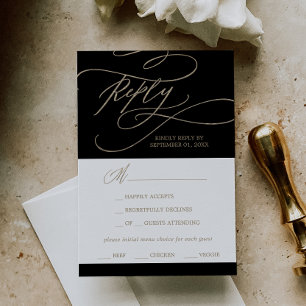 Romantische RSVP-Karte mit Gold und Black Menu RSVP Karte
