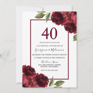 Romantische Rubinrote Rosen 40. Hochzeitstag Einladung