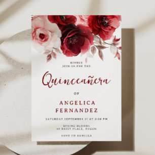 Romantische Ruby Rote Rose Quinceanera Party Einladung