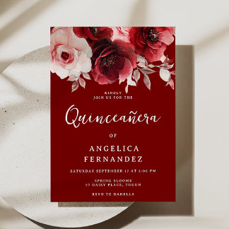 Romantische Ruby-Rote Rose Vibrant Quinceanera 15. Einladung