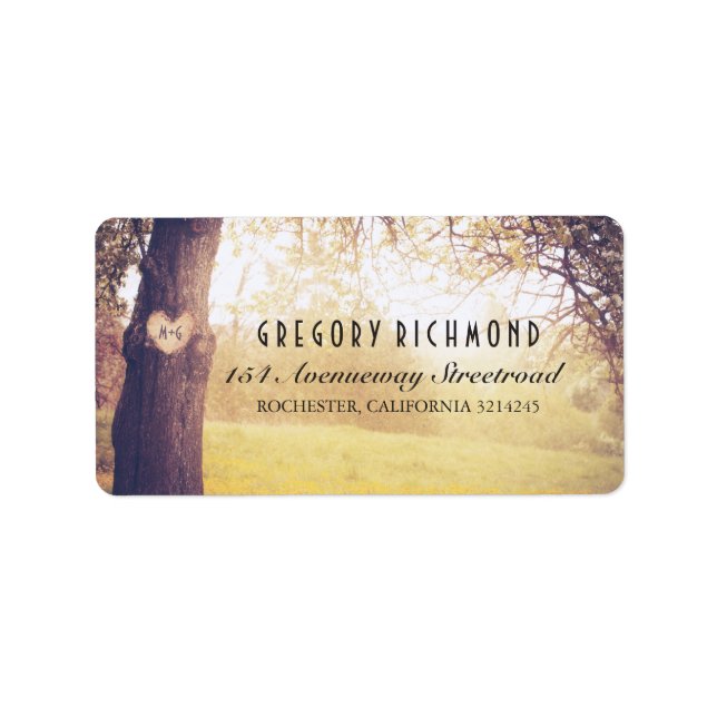 Romantische Rustikale Bäume und Herz-Hochzeit Adressaufkleber (Vorne)