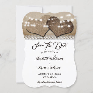 Romantische Rustikale Burlap Heart Lace Wedding Save The Date