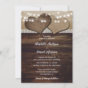 Romantische rustikale Country-Chic Burlap-Hochzeit Einladung