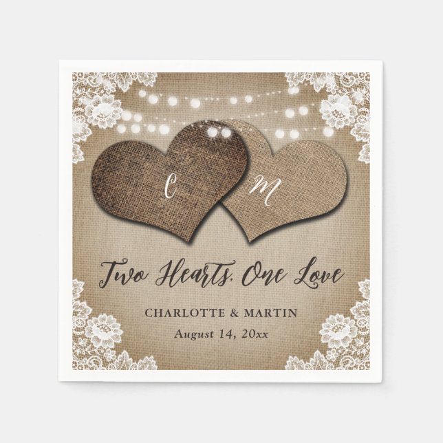 Romantische Rustikale Hochzeit in Burlap und Lace  Serviette (Vorderseite)