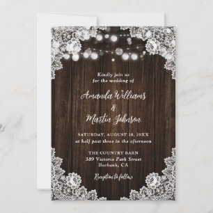 Romantische Rustikale Holz Blumen Spitze Hochzeit Einladung