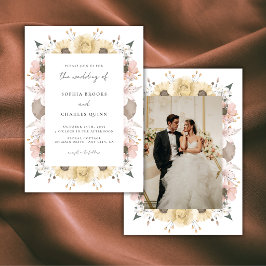 Romantische Rustikale, neutrale Foto-Hochzeit Einladung