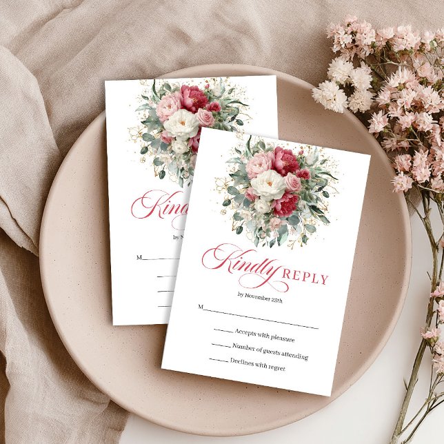 Romantische Rustikale Rote Hauch-Hochzeits-RSVP-Ka RSVP Karte (Romantic Rustic Red Blush Wedding RSVP Card)