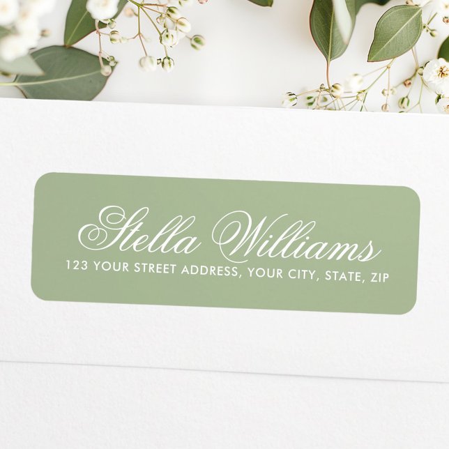 Romantische Salbei-grüne Kalligraphie (Romantic sage green calligraphy script label)