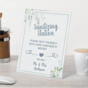Romantische sanfte Blume Hochzeit covid sanitizing Sockelschild