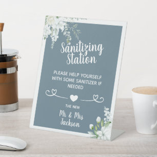 Romantische sanfte Blumen Hochzeit Covid Desinfekt Sockelschild