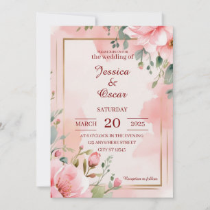 Romantische sanfte rosa Wasserfarben-Blumenhochzei Einladung