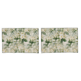 Romantische sanfte weiße Blume und grüne Blätter Kissenbezug