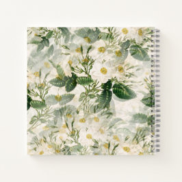 Romantische sanfte weiße Blume und grüne Blätter Notizbuch