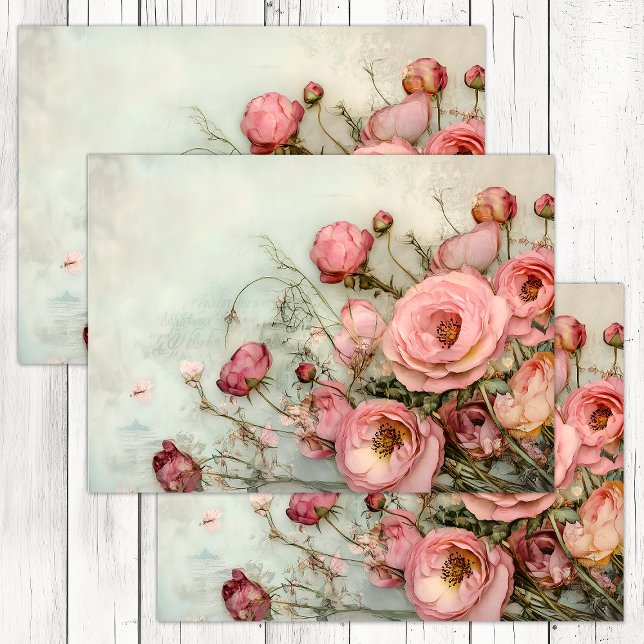 ROMANTISCHE SCHABBAUMUSTER ROSE DECOUPAY SEIDENPAPIER (ROMANTIC SHABBY ROSES DECOUPAGE TISSUE PAPER)