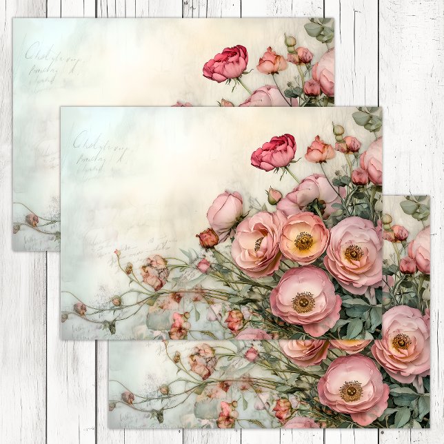 ROMANTISCHE SCHABBAUMUSTER ROSE DECOUPAY SEIDENPAPIER (ROMANTIC SHABBY ROSES DECOUPAGE TISSUE PAPER)