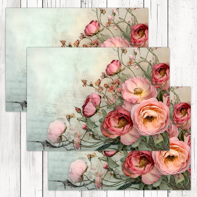 ROMANTISCHE SCHABBAUMUSTER ROSE DECOUPAY SEIDENPAPIER (ROMANTIC SHABBY ROSES DECOUPAGE TISSUE PAPER)