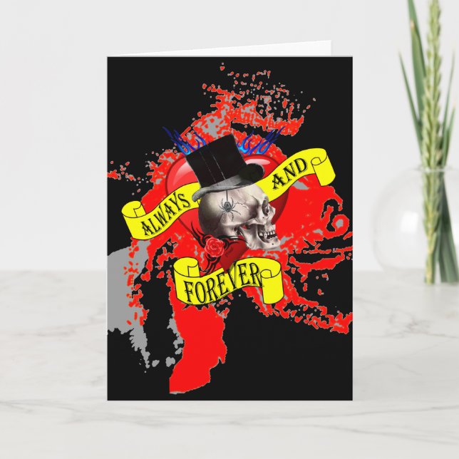 Romantische Schädel- und Herztätowierungsgestaltun Feiertagskarte (Vorderseite)