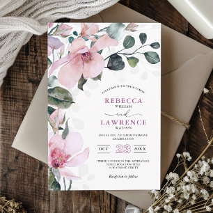 Romantische schicke Rose Rosa botanische Hochzeit Einladung