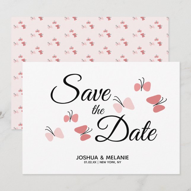 Romantische Schmetterlinge Rosa Save the Dates  (Vorne/Hinten)