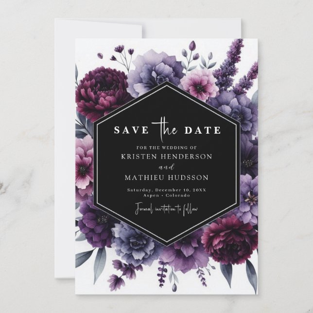 Romantische schöne Lila Blumenhochzeit Save The Date (Vorderseite)