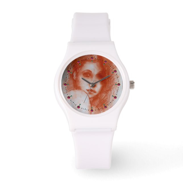 ROMANTISCHE SCHÖNHEIT / Frauenportrait in Sepia Br Armbanduhr (Vorderseite)