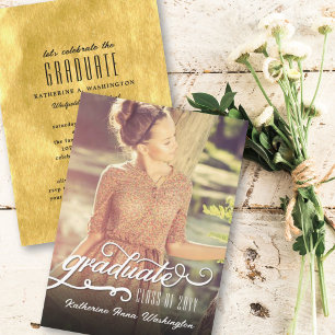 Romantische Schrift Goldfolie Foto Abschlussfeier Einladung