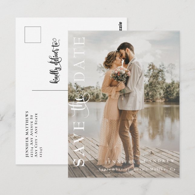 Romantische Schrift | Kalligrafie Save the Date Postkarte (Vorne/Hinten)