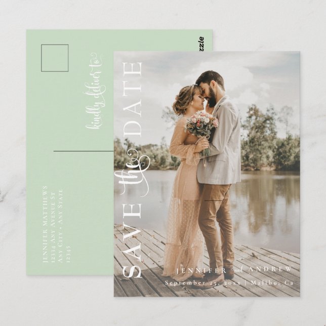 Romantische Schrift | Kalligrafie Save the Date Postkarte (Vorne/Hinten)