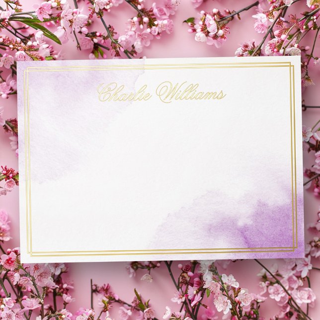 Romantische Schrift lila Aquarellfolie notecard Folieneinladung (Romantic script purple watercolor foil notecard)