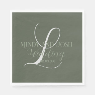 Romantische Schriftart Sage Grün Anfangs Hochzeit Serviette