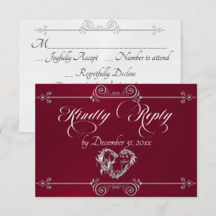 Romantische Schriftrolle Herz - Burgunderrot RSVP Karte