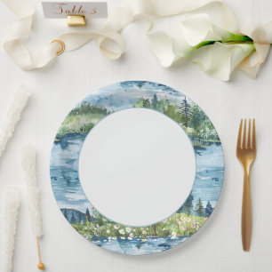 Romantische Schwäne Blaue Seerosen Hochzeit Pappteller
