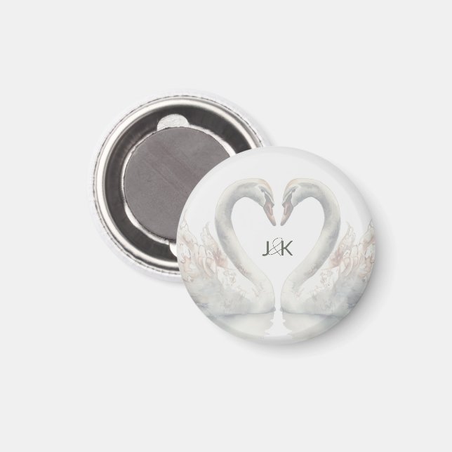 Romantische Schwäne Hochzeitspaare Monogram Magnet (Vorderseite/Rückseite)