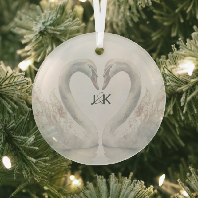 Romantische Schwäne Hochzeitspaare Monogram Ornament Aus Glas (InSitu)