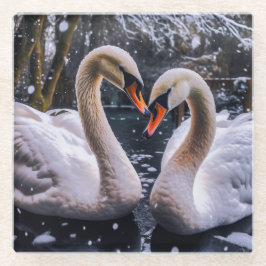 Romantische Schwäne im Winterwunderland Glasuntersetzer