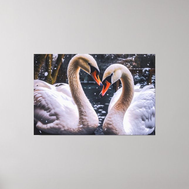 Romantische Schwäne im Winterwunderland Leinwanddruck (Vorderseite)