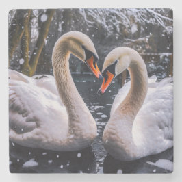 Romantische Schwäne im Winterwunderland Steinuntersetzer