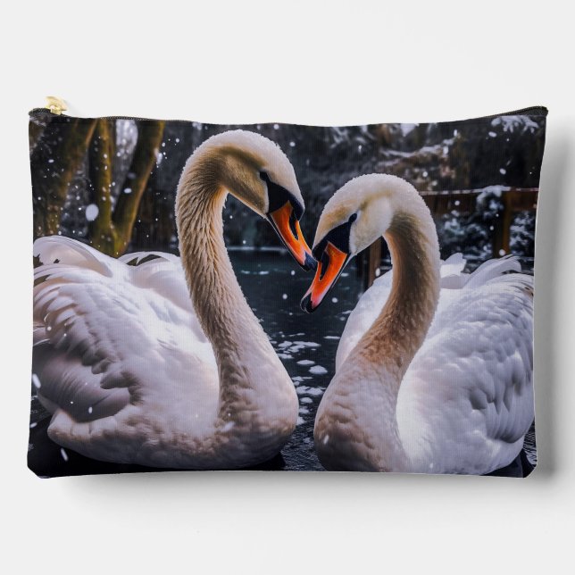 Romantische Schwäne im Winterwunderland Zubehörtasche (Vorderseite)