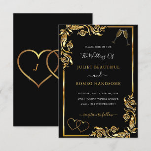 Romantische Schwarz-Gold-Hochzeitsvorlage