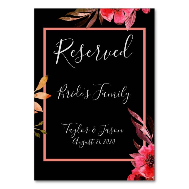 Romantische Schwarz-Orange-Schriftzeichen Tischnummer (Vorderseite)