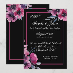 Romantische Schwarz-Rosa-Schrift Hochzeit Einladung