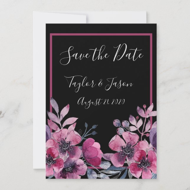 Romantische Schwarz-Rosa-Schrift Hochzeit Save The Date (Vorderseite)