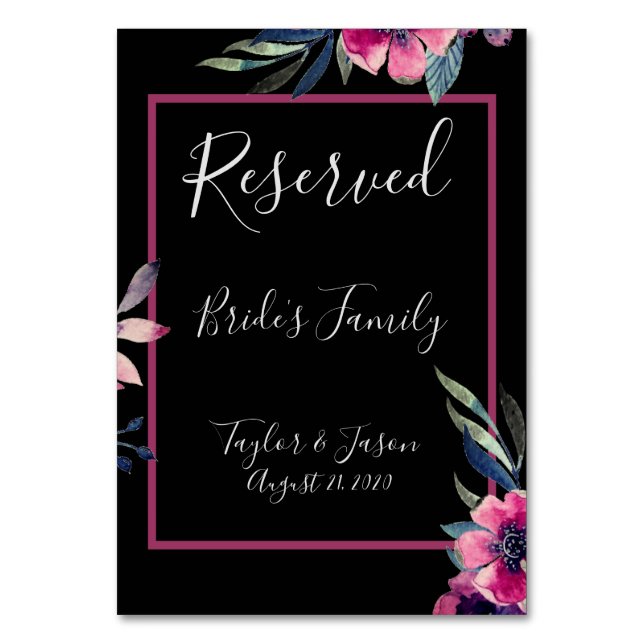 Romantische Schwarz-Rosa-Schrift Hochzeit Tischnummer (Vorderseite)