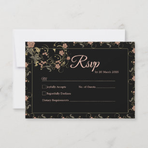 Romantische Schwarz-Tee-Rosa-Hochzeitskarte RSVP Karte