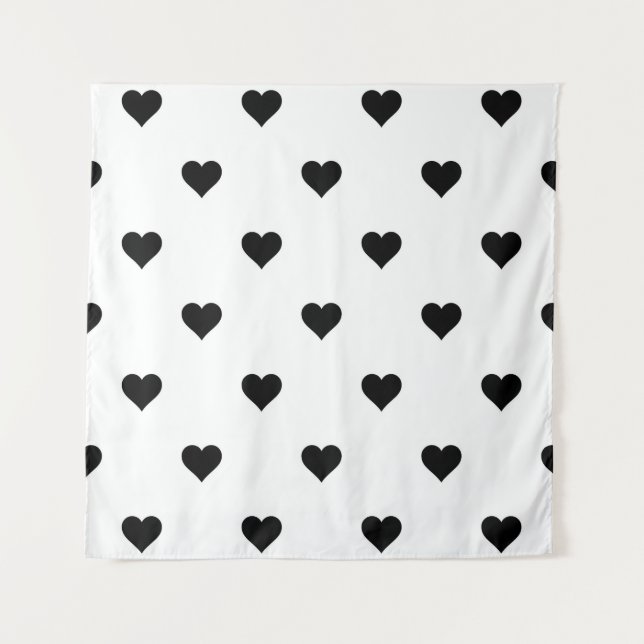 Romantische Schwarz-Weiß-Herz-Chic-Dekoration Wandteppich (Vorderseite)