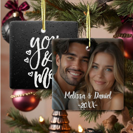 Romantische Schwarz-Weiß-Ihr & Me-Valentine Keramikornament