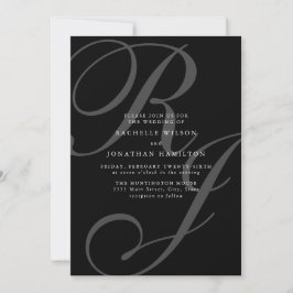 Romantische Schwarz-Weiß-Monogramm-Hochzeit Einladung
