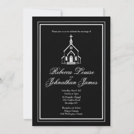 Romantische schwarz-weiße Kirche Kapelle elegante Einladung