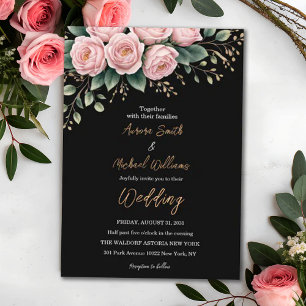 Romantische schwarze Blumen Hochzeit mit dunklen H Einladung